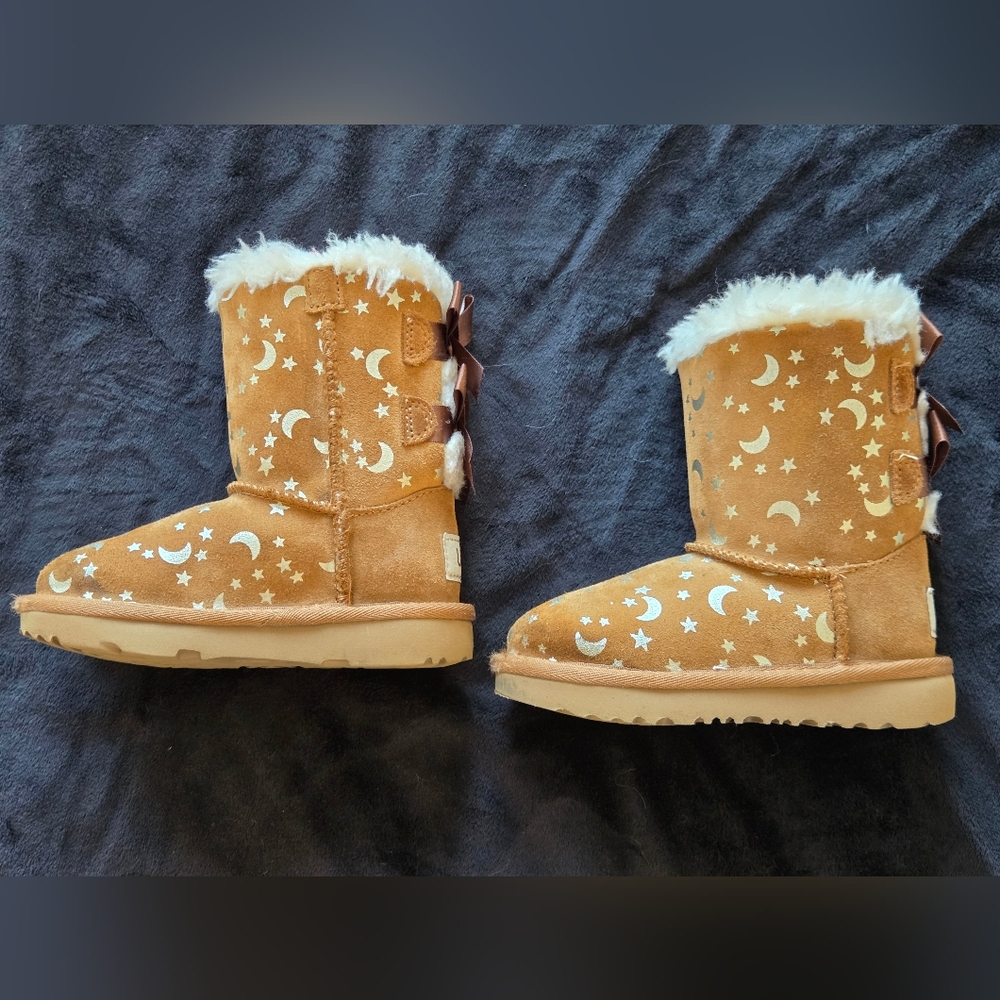 Kids UGG Tan Boots with Star and Moon Design